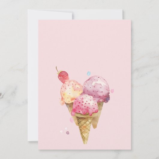 Hier is de Scoop Ice Cream Birthday Party Kaart (Achterkant)
