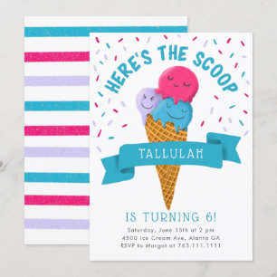 Hier is de Scoop Ice Cream Birthday Party Kaart