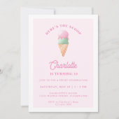 Hier is de Scoop Ice Cream Birthday Party Kaart (Voorkant)