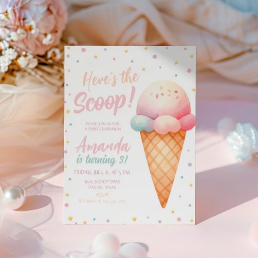 Hier is de Scoop Ice Cream Birthday Party Kaart