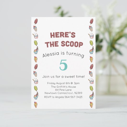 Hier is de scoop Ice Cream Birthday Party Kaart (Staand voorkant)
