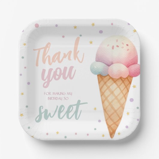 Hier is de Scoop Ice Cream Birthday Party Papieren Bordje (Voorkant)