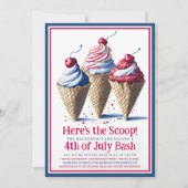 Hier is de Scoop Ice Cream Cone 4th van juli Party Kaart (Voorkant)