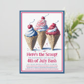 Hier is de Scoop Ice Cream Cone 4th van juli Party Kaart (Staand voorkant)