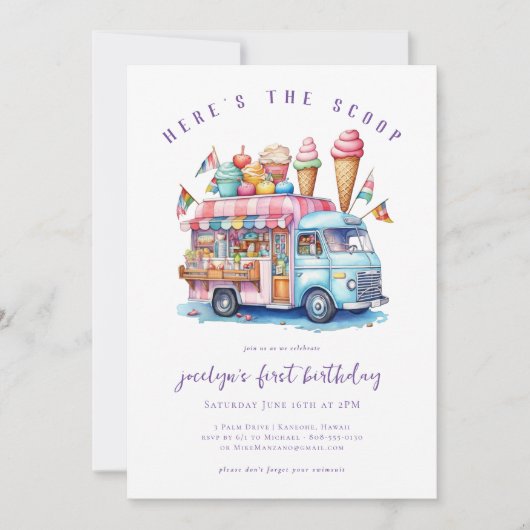 Hier is de Scoop Ice Cream Cone Kind Verjaardag Kaart (Voorkant)