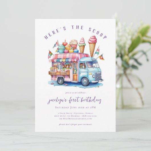 Hier is de Scoop Ice Cream Cone Kind Verjaardag Kaart (Staand voorkant)