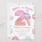 Hier is de Scoop Ice Cream Donut 2e verjaardag Kaart (Voorkant)