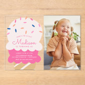 Hier is de Scoop Ice Cream Foto Birthday Party Acryl Uitnodigingen (Voorkant)