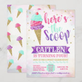 Hier is de Scoop Ice Cream Gold Glitter Verjaardag Kaart (Voorkant / Achterkant)