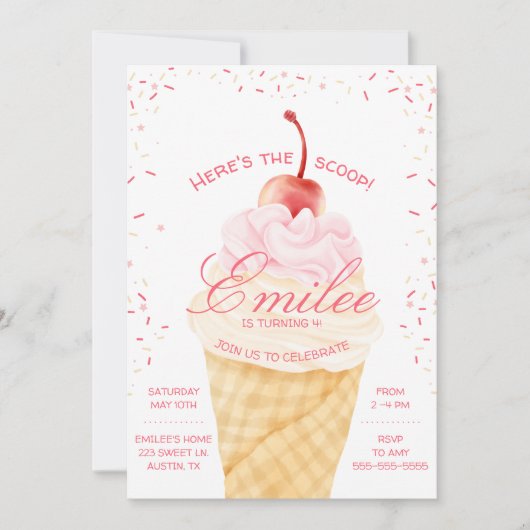 Hier is de Scoop Ice Cream kegel zomer verjaardag Kaart (Voorkant)