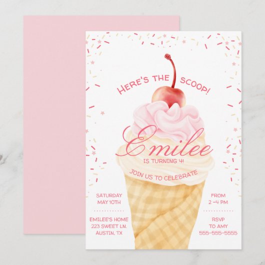 Hier is de Scoop Ice Cream kegel zomer verjaardag Kaart (Voorkant / Achterkant)