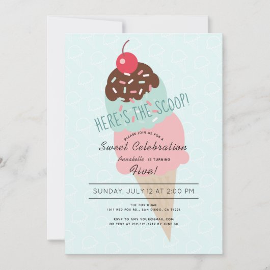 Hier is de Scoop Ice Cream Mint Green Birthday Kaart (Voorkant)