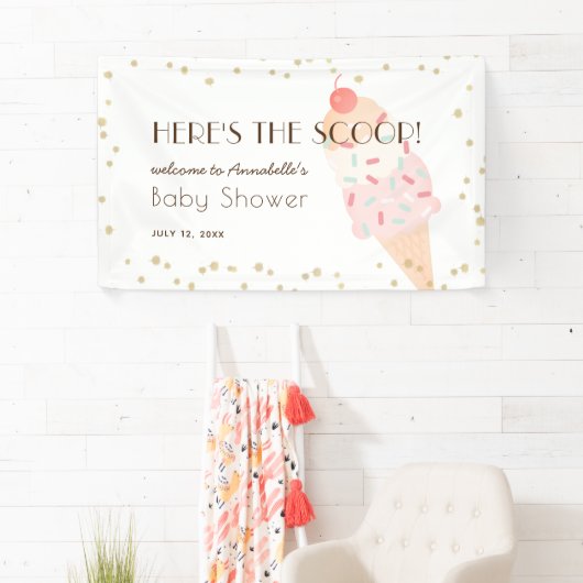 Hier is de Scoop Ice Cream Pink Baby shower Banner (Insitu)