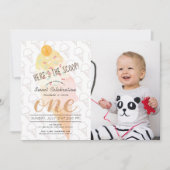 Hier is de Scoop Ice Cream Pink Foto 1e verjaardag Kaart (Voorkant)