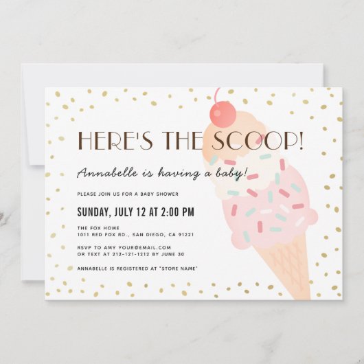 Hier is de Scoop Ice Cream Pink Girl Baby shower Kaart (Voorkant)