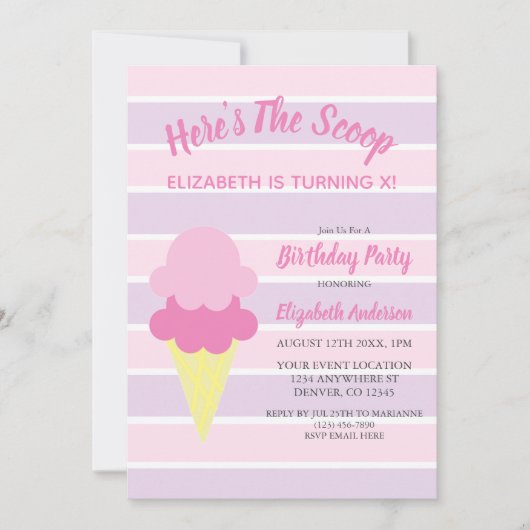 Hier is de Scoop Ice Cream Summer Birthday Kaart (Voorkant)