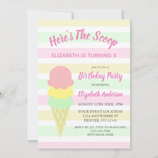 Hier is de Scoop Ice Cream Summer Birthday Kaart (Voorkant)