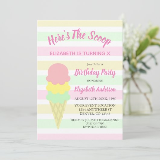 Hier is de Scoop Ice Cream Summer Birthday Kaart (Staand voorkant)