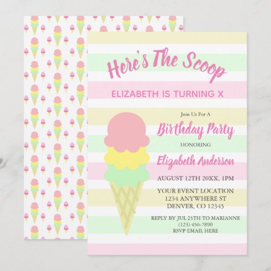Hier is de Scoop Ice Cream Summer Birthday Kaart (Voorkant / Achterkant)