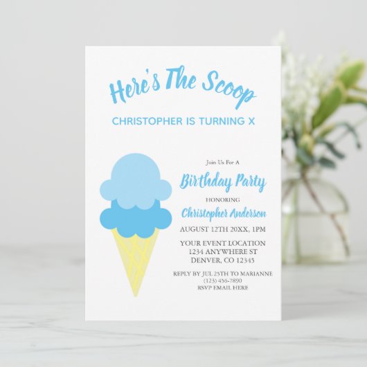 Hier is de Scoop Ice Cream Summer Birthday Kaart (Staand voorkant)