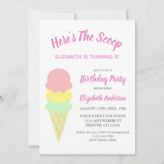Hier is de Scoop Ice Cream Summer Birthday Kaart (Voorkant)