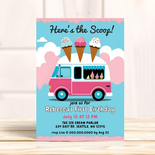Hier is de Scoop Ice Cream Truck Verjaardag Kaart