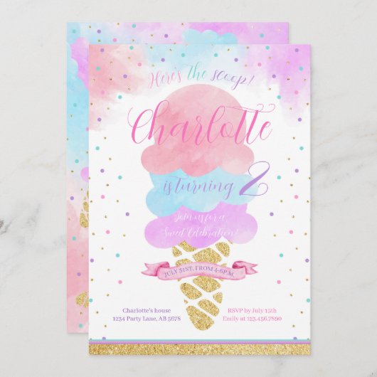 Hier is de Scoop Ice Cream Verjaardag Kaart (Voorkant / Achterkant)