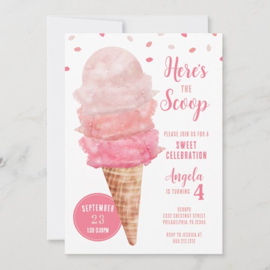 Hier is de Scoop Ice Cream Verjaardagsfeestje Uitn Kaart (Voorkant)