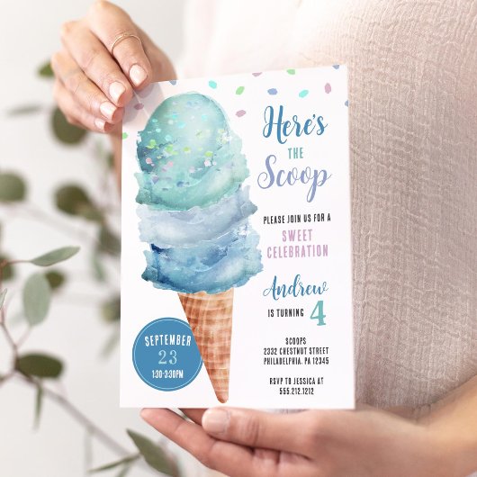 Hier is de Scoop Ice Cream Verjaardagsfeestje Uitn Kaart