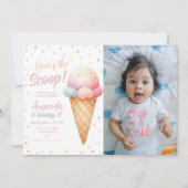 Hier is de Scoop Ice Cream Verjaardagsfoto Kaart (Voorkant)