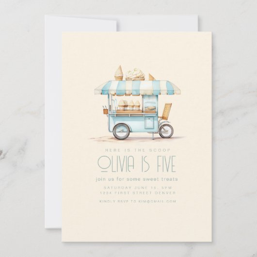 Hier is de Scoop Ice Cream verjaardagsuitnodiging Kaart (Voorkant)