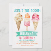 Hier is de Scoop Ice-Cream verjaardagsuitnodiging Kaart (Voorkant)