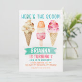 Hier is de Scoop Ice-Cream verjaardagsuitnodiging Kaart (Staand voorkant)
