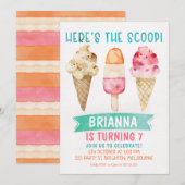 Hier is de Scoop Ice-Cream verjaardagsuitnodiging Kaart (Voorkant / Achterkant)