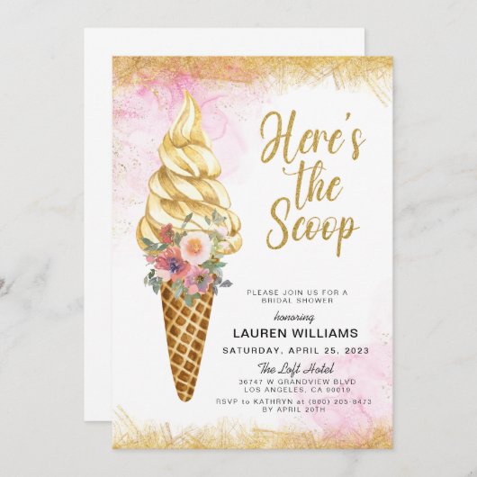 Hier is de Scoop Ice Cream Vrijgezellenfeest Invit Kaart (Voorkant / Achterkant)