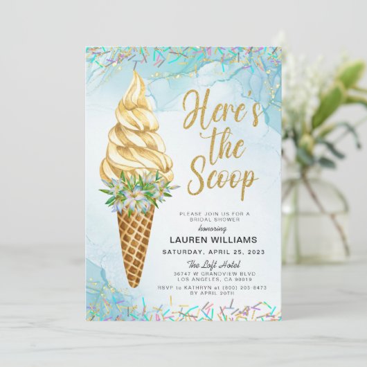 Hier is de Scoop Ice Cream Vrijgezellenfeest Invit Kaart (Staand voorkant)