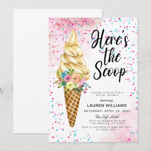 Hier is de Scoop Ice Cream Vrijgezellenfeest Invit Kaart (Voorkant / Achterkant)