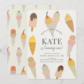 Hier is de Scoop Kleurrijke Ice Cream 1e Verjaarda Kaart (Voorkant / Achterkant)