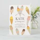 Hier is de Scoop Kleurrijke Ice Cream 1e Verjaarda Kaart (Staand voorkant)