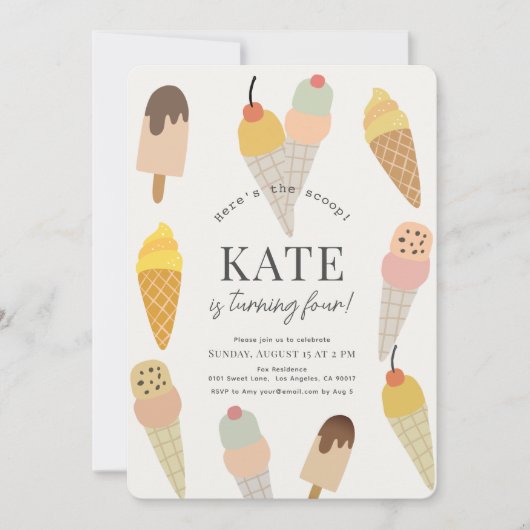 Hier is de Scoop Kleurrijke Ice Cream Kids Verjaar Kaart (Voorkant)