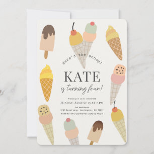 Hier is de Scoop Kleurrijke Ice Cream Kids Verjaar Kaart