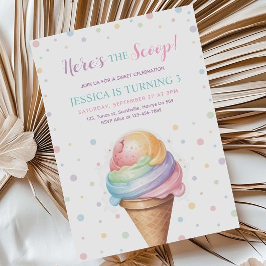 Hier is de Scoop Pastel kleur Ice Cream Verjaardag Kaart
