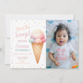 Hier is de Scoop Pastel Pink Ice Cream Foto Kaart (Voorkant)