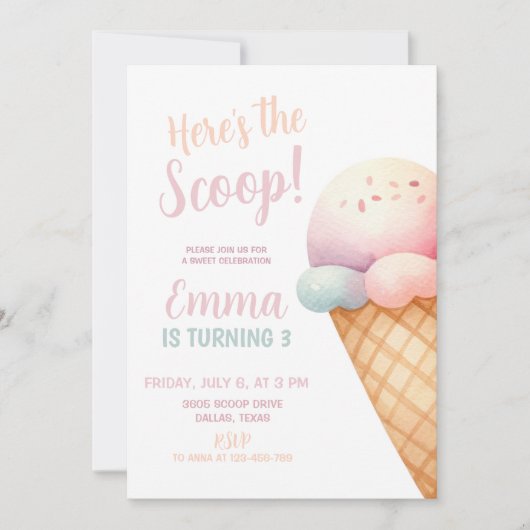 Hier is de Scoop Pastel Pink Ice Cream Verjaardag Kaart (Voorkant)