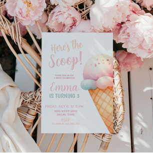 Hier is de Scoop Pastel Pink Ice Cream Verjaardag Kaart