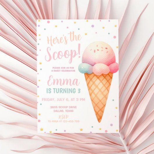 Hier is de Scoop Pastel Pink Ice Cream Verjaardag Kaart