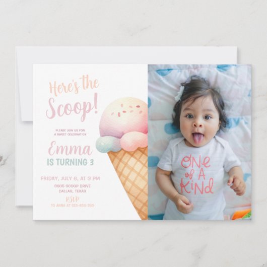 Hier is de Scoop Pastel Pink Ice Cream Verjaardag Kaart (Voorkant)