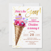 Hier is de Scoop Pink Gold Ice Cream Birthday Kaart (Voorkant)