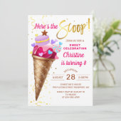 Hier is de Scoop Pink Gold Ice Cream Birthday Kaart (Staand voorkant)