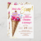 Hier is de Scoop Pink Gold Ice Cream Birthday Kaart (Voorkant / Achterkant)